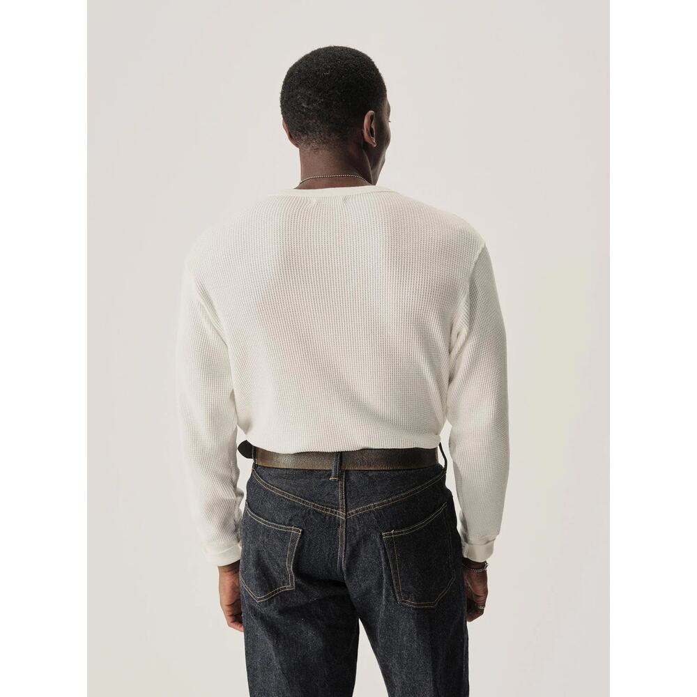 Buck Mason Men's Toughknit Thermal Long Sleeve Heavyweight Crew Shirt in White - Picture 4 of 6